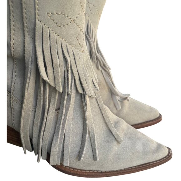 Free People Lawless Bone Suede Leather Fringe Western Boots 38 US 8 - Picture 6 of 11